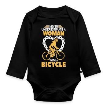 Frau Fahrrad bike Spruch Radsport - Baby Bio-Langarm-Body - Schwarz - Vorne