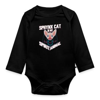 Sphynx Katze Kahl Haarlos Haustier Mieze Geschenk - Baby Bio-Langarm-Body - Schwarz - Vorne