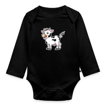 Sweet cow - Organic Longsleeve Baby Bodysuit - black - Front