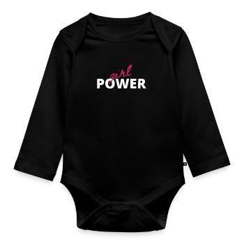 Girl power women power saying - Organic Longsleeve Baby Bodysuit - black - Front