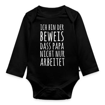 Lustiger Baby Spruch Papa arbeitet Shirt Geschenk - Baby Bio-Langarm-Body - Schwarz - Vorne