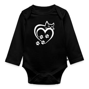Katze Pfoten Herz Katzen Kätzchen Katzenliebhaber - Baby Bio-Langarm-Body - Schwarz - Vorne