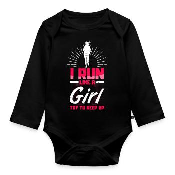 I Run Like A Girl try to keep up - Organic Longsleeve Baby Bodysuit - black - Front