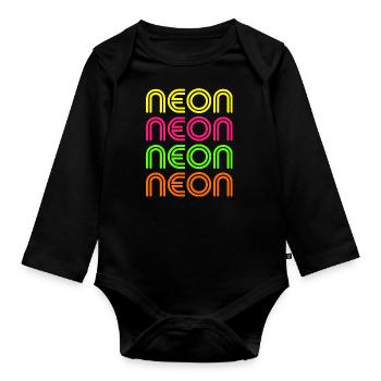 Néon rose orange vert jaune 80 90 tenue fête - Body Bébé bio manches longues - noir - Devant
