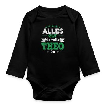 Alles gut jetzt ist Theo da - Baby Bio-Langarm-Body - Schwarz - Vorne
