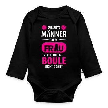 Boule Petanque Boccia Boules Damen Frauen Mädchen - Baby Bio-Langarm-Body - Schwarz - Vorne