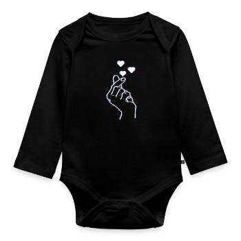 K-Pop Korean Finger Symbol Saranghae Glitch Art - Organic Longsleeve Baby Bodysuit - black - Front