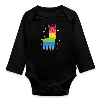Gay Pride Rainbow Flag Lama LGBTQ - Organic Longsleeve Baby Bodysuit - black - Front