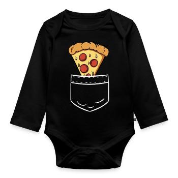 Pizza Pizzeria Taschentasche Lustig - Baby Bio-Langarm-Body - Schwarz - Vorne