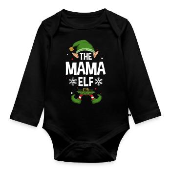 The Mama Elf Party Family Group Matching Mother - Organic Longsleeve Baby Bodysuit - black - Front