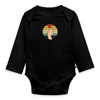 Vintage Saranghae Hand Finger Heart Retro K-Pop - Organic Longsleeve Baby Bodysuit - black - Front