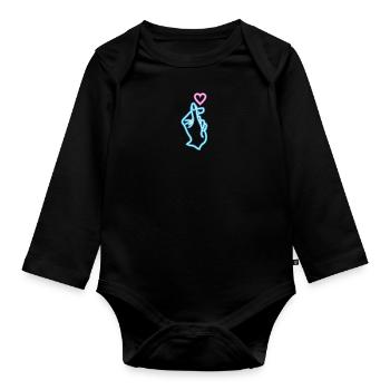 Saranghae Hand Finger Herz K-Pop - Baby Bio-Langarm-Body - Schwarz - Vorne
