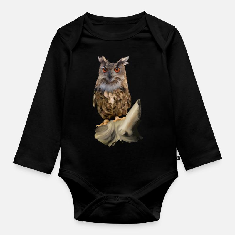 Eule - Baby Bio-Langarm-Body - Schwarz