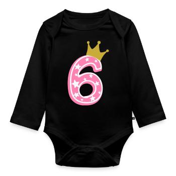 6 Krone 6th birthday 6 years - Organic Longsleeve Baby Bodysuit - black - Front