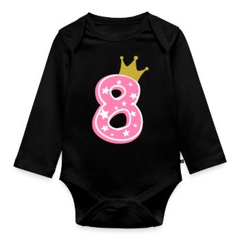 8 Krone 8th birthday 8 years - Organic Longsleeve Baby Bodysuit - black - Front