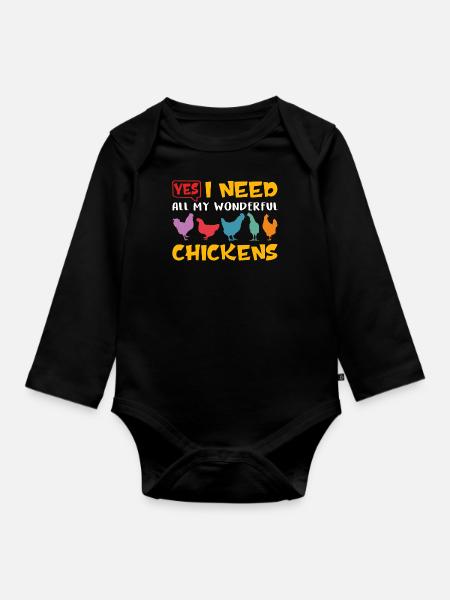 I need my chickens. Chicken silhouettes - Organic Longsleeve Baby Bodysuit - black