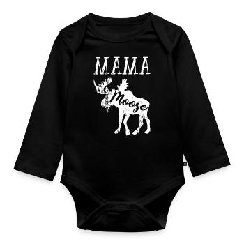 Maman Moose Famille Matching Drôle Maman Fête des Mères - Body Bébé bio manches longues - noir - Devant