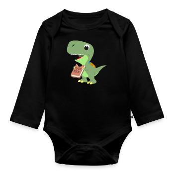 Dinosaur Eats Class Book for Teacher Students - Organic Longsleeve Baby Bodysuit - black - Front
