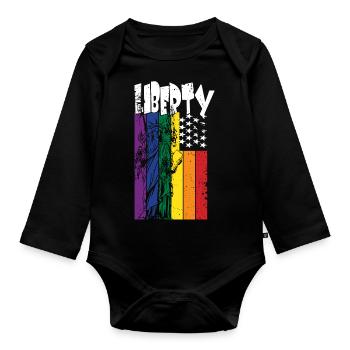 Mois de la fierté LGBTQ Liberty avec la Statue de la Liberté - Body Bébé bio manches longues - noir - Devant