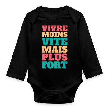 vie lente, maman ours, slow life, nature, lent, ca - Body Bébé bio manches longues - noir - Devant