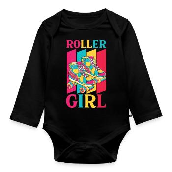Roller Girl 70s 80s Retro Rollschuhlaufen - Baby Bio-Langarm-Body - Schwarz - Vorne