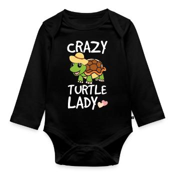 Funny Turtle Crazy Turtle Lady Gift - Organic Longsleeve Baby Bodysuit - black - Front