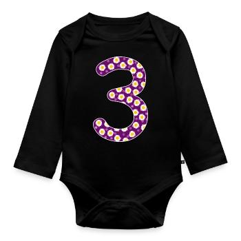 Birthday Three Flowers - Organic Longsleeve Baby Bodysuit - black - Front