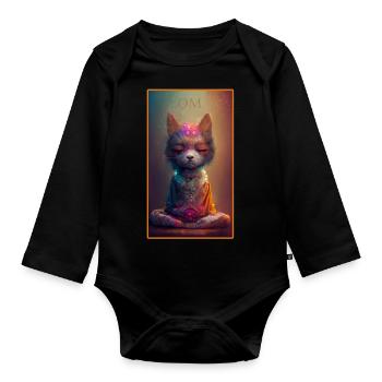 Cat meditates - esotericism, yoga, zen, shiva - Organic Longsleeve Baby Bodysuit - black - Front