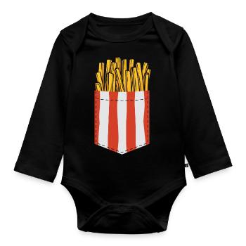 Pommes Frites in Brusttasche Logo Pommes Frites Li - Baby Bio-Langarm-Body - Schwarz - Vorne