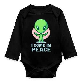 Je viens dans le rythme Mignon Bébé Alien OVNI - Body Bébé bio manches longues - noir - Devant