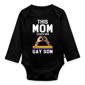 This MOM Loves Her Gay Son Retro Vintage Pride - Organic Longsleeve Baby Bodysuit - black - Front