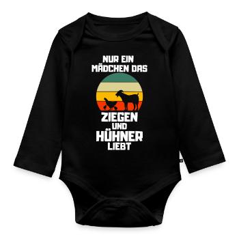 Bauernhof Tierliebhaber Mädchen Retro Hühner Ziege - Baby Bio-Langarm-Body - Schwarz - Vorne