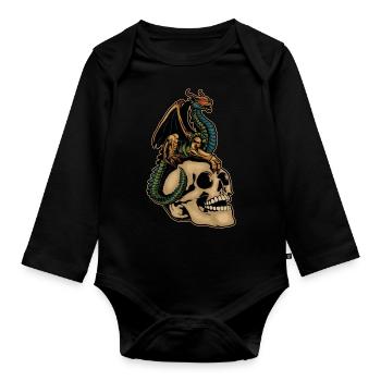 Dragon effrayant et tête de crâne effrayante Costume d’Halloween - Body Bébé bio manches longues - noir - Devant