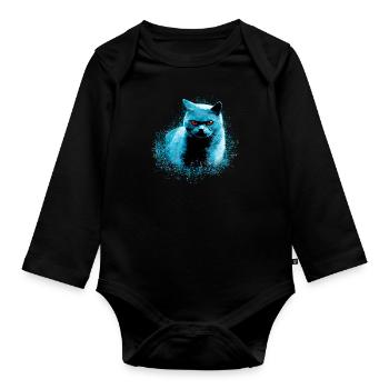 Cat,Blue Cat, Cemetery of Cuddly Animals - Organic Longsleeve Baby Bodysuit - black - Front