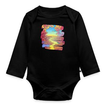 Brushstroke Dreamland with River | Gift - Organic Longsleeve Baby Bodysuit - black - Front