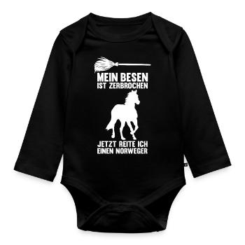 Pferd Reitsport Reiten Pferdesport Norweger - Baby Bio-Langarm-Body - Schwarz - Vorne