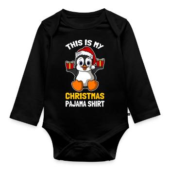 C’est ma chemise de pyjama de Noël Mignon Pingouin - Body Bébé bio manches longues - noir - Devant