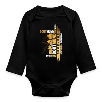 Dortmund Germany City Skyline Font Gold - Organic Longsleeve Baby Bodysuit - black - Front