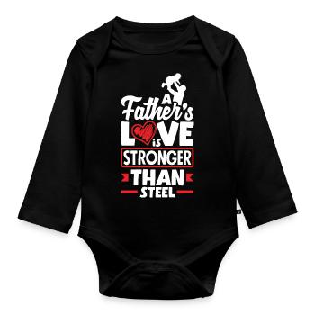 Stronger than Steel Father's Day Design for - Baby Bio-Langarm-Body - Schwarz - Vorne