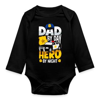 Dad by Day Hero by Night Father's Day Design for - Baby Bio-Langarm-Body - Schwarz - Vorne