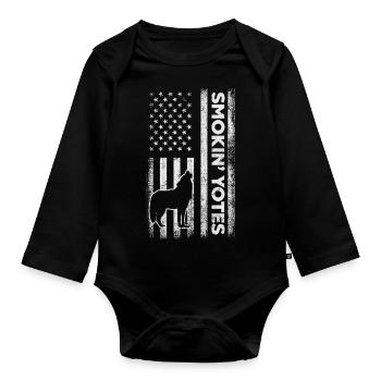 Smokin' Yotes - American Patriot Coyote Animal - Baby Bio-Langarm-Body - Schwarz - Vorne