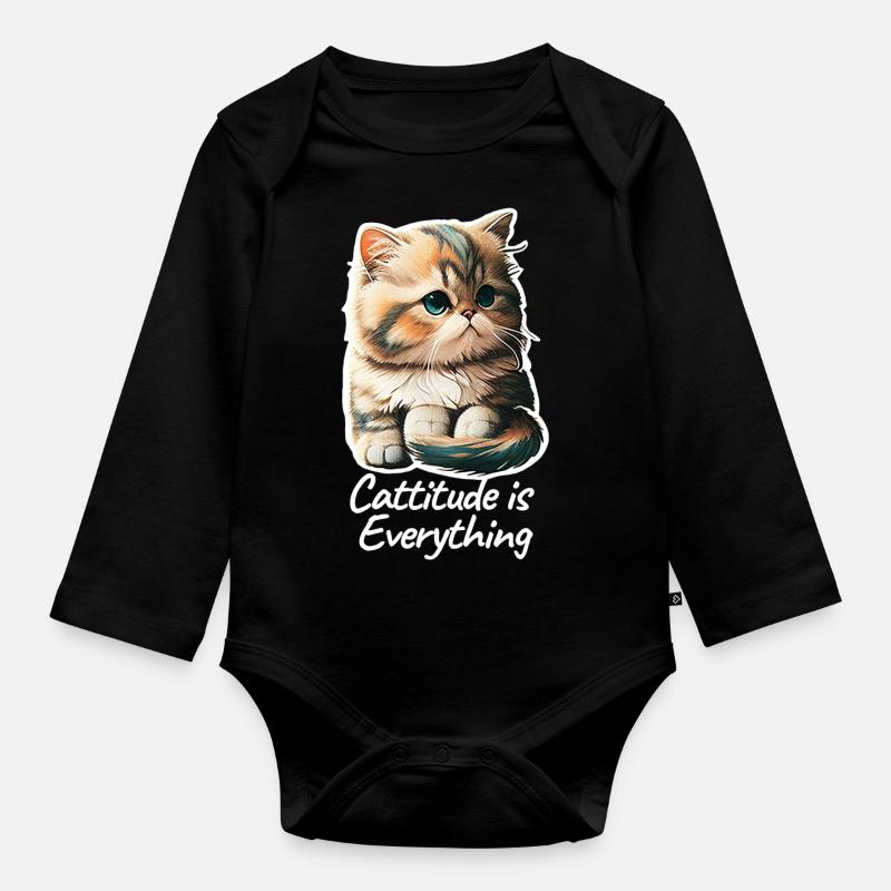 Cattitude is Everything - Organic Longsleeve Baby Bodysuit - black
