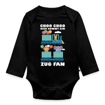 CHOO CHOO HIER KOMMT EIN ZUG FAN Eisenbahn Tiere - Baby Bio-Langarm-Body - Schwarz - Vorne