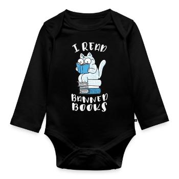 J’ai lu des livres interdits Cat - Body Bébé bio manches longues - noir - Devant