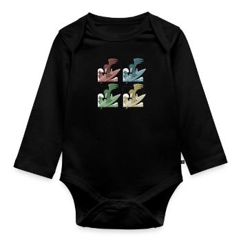 Funky Retro Pop-Art Surfer Krähe Rabe auf Welle - Baby Bio-Langarm-Body - Schwarz - Vorne