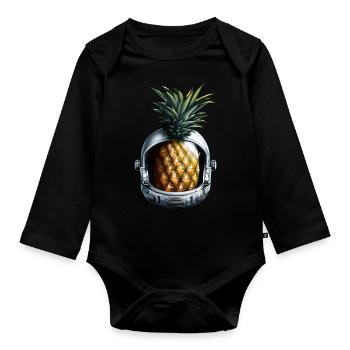 Ananas Astronaut - Baby Bio-Langarm-Body - Schwarz - Vorne