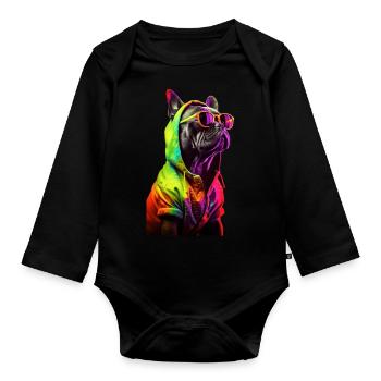 French Bulldog Sunglasses Dog Frenchie - Organic Longsleeve Baby Bodysuit - black - Front