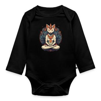 Yoga Cat - Organic Longsleeve Baby Bodysuit - black - Front
