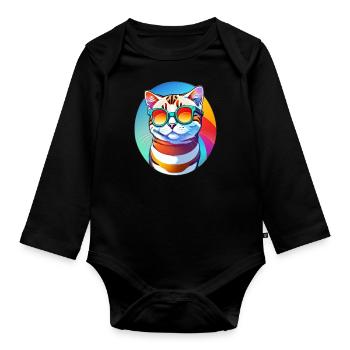 Spectacled cat - Organic Longsleeve Baby Bodysuit - black - Front