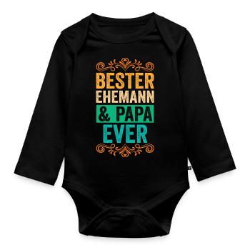 Ehemann Vater Papa - Baby Bio-Langarm-Body - Schwarz - Vorne